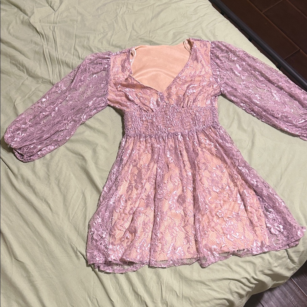 B Darlin Pink Lace Long-Sleeve Formal Dress for Kids
